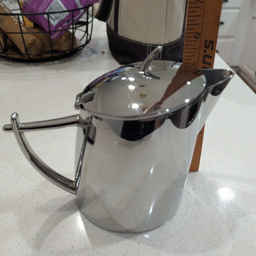 Chef & Sommelier Teapot Silver Stainless Steel Mirror Polished Hinged Lid 6in